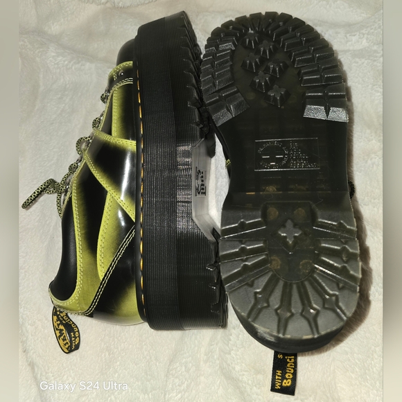 Dr. Marten 5-Eye Max Distressed Leather Platform Shoes in Lime Green Arcadia - Picture 2 of 10